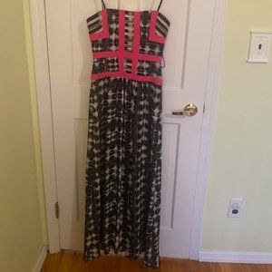 Long formal printed strapless dress